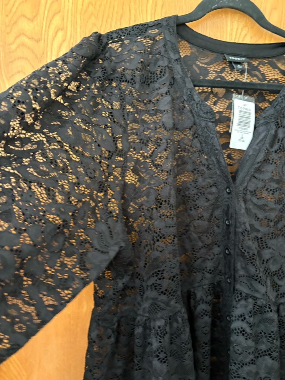Torrid Black Floral Lace V-Neck Long Sleeve  button down tunic 3XL - Picture 5 of 9